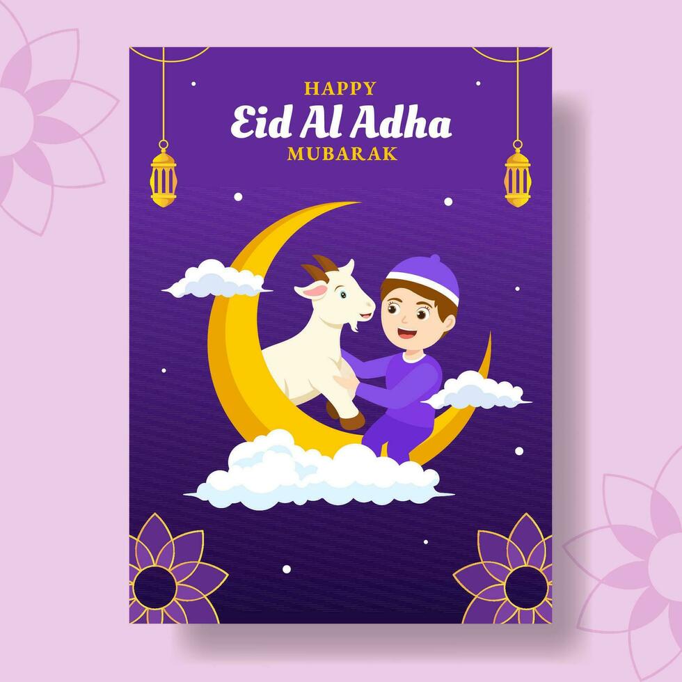 gelukkig eid al adha mubarak verticaal poster illustratie vlak tekenfilm hand- getrokken Sjablonen achtergrond vector