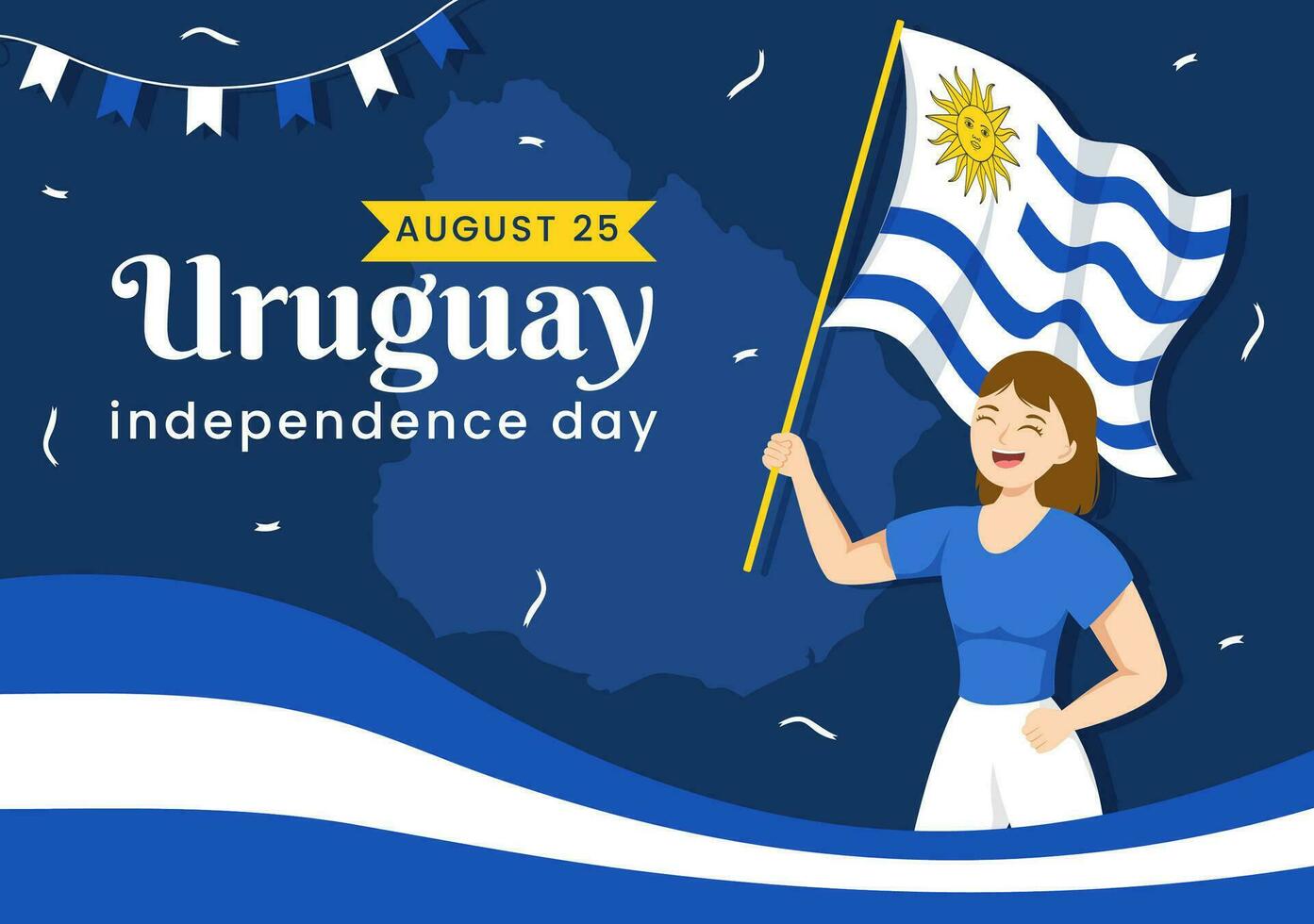 gelukkig Uruguay onafhankelijkheid dag vector illustratie Aan 25 augustus met golvend vlag in nationaal vakantie vlak tekenfilm hand- getrokken Sjablonen