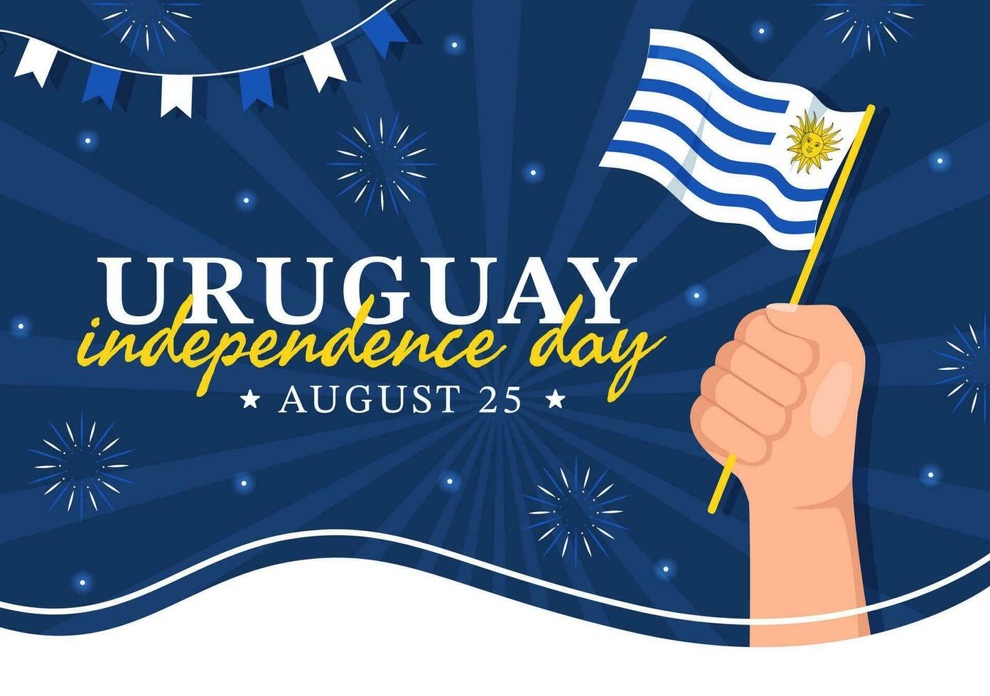 gelukkig Uruguay onafhankelijkheid dag vector illustratie Aan 25 augustus met golvend vlag in nationaal vakantie vlak tekenfilm hand- getrokken Sjablonen