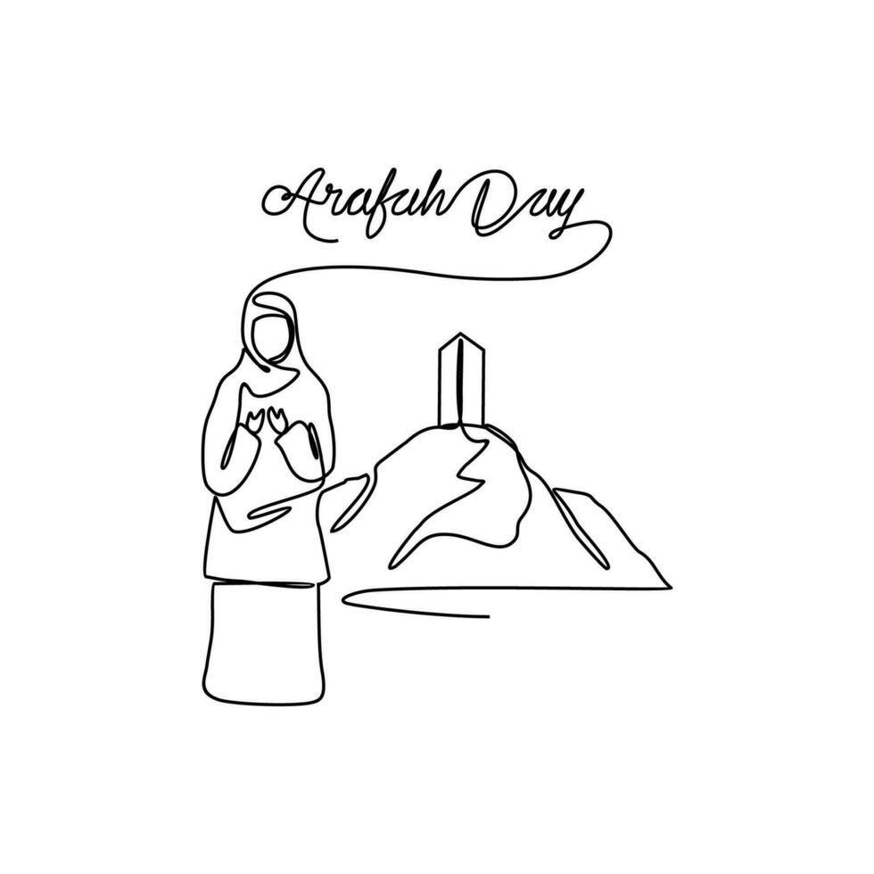 een doorlopend lijn tekening van arafah dag. Islamitisch vakantie dat valt Aan de 9e dag van dhu al-hijjah van de maan- Islamitisch kalender in gemakkelijk lineair stijl. Islamitisch ontwerp concept vector illustratie