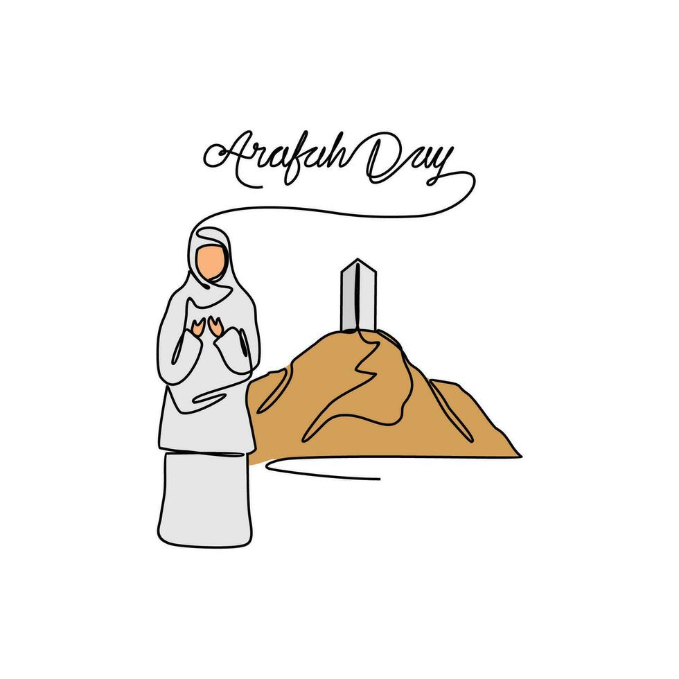 een doorlopend lijn tekening van arafah dag. Islamitisch vakantie dat valt Aan de 9e dag van dhu al-hijjah van de maan- Islamitisch kalender in gemakkelijk lineair stijl. Islamitisch ontwerp concept vector illustratie