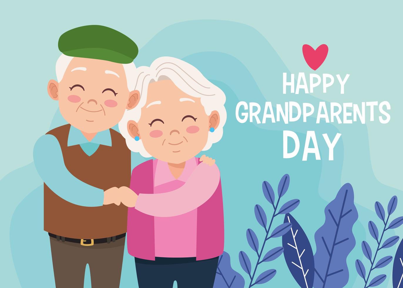 schattig gelukkig grootouders paar en belettering met hart vector