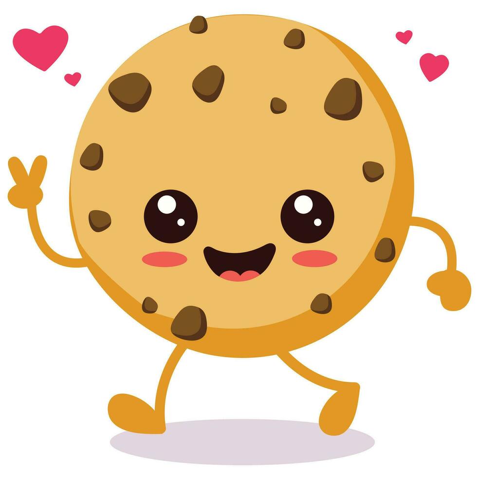 schattig chocola spaander koekje tekenfilm karakter met gelukkig gezicht vector illustratie