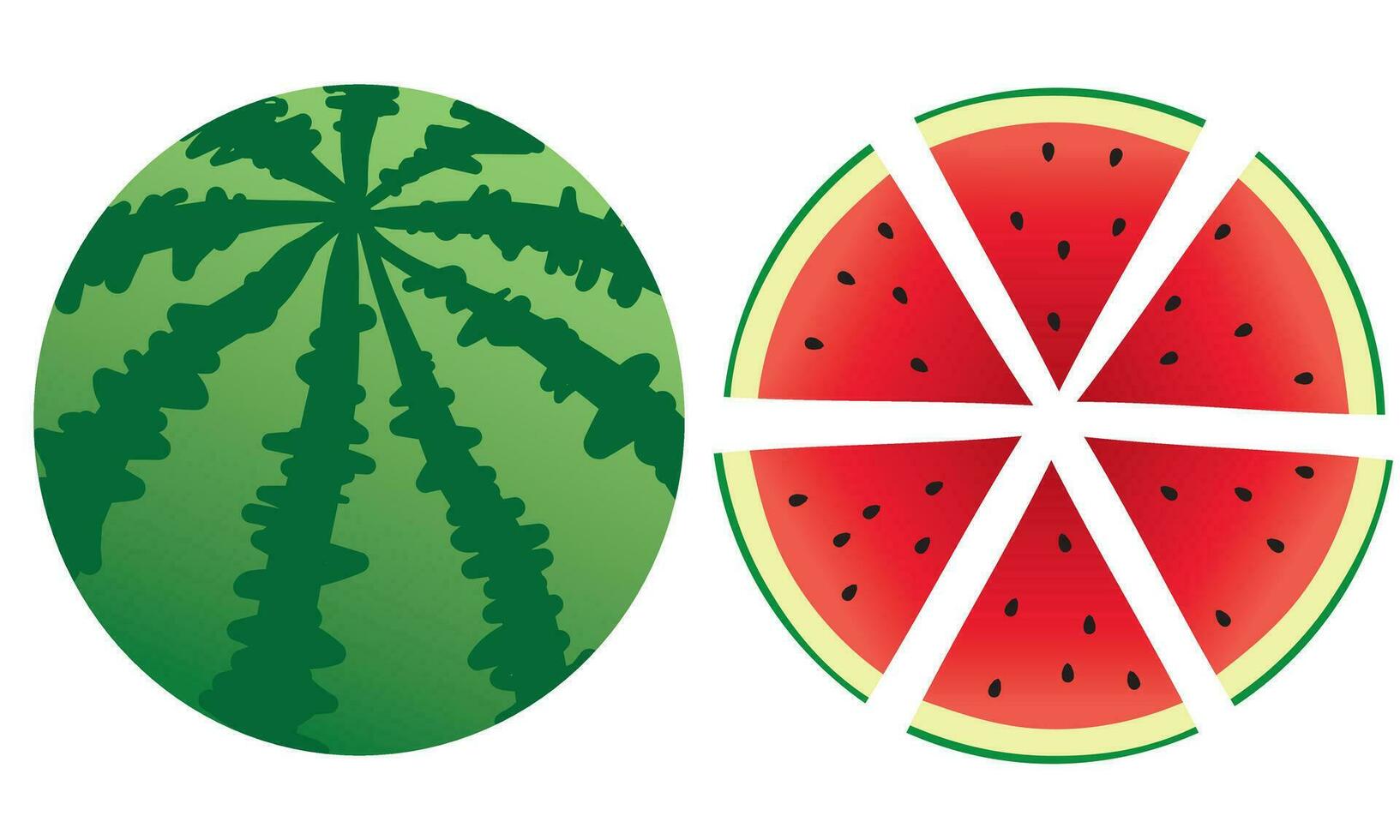 verse en sappige hele watermeloenen en plakjes vector