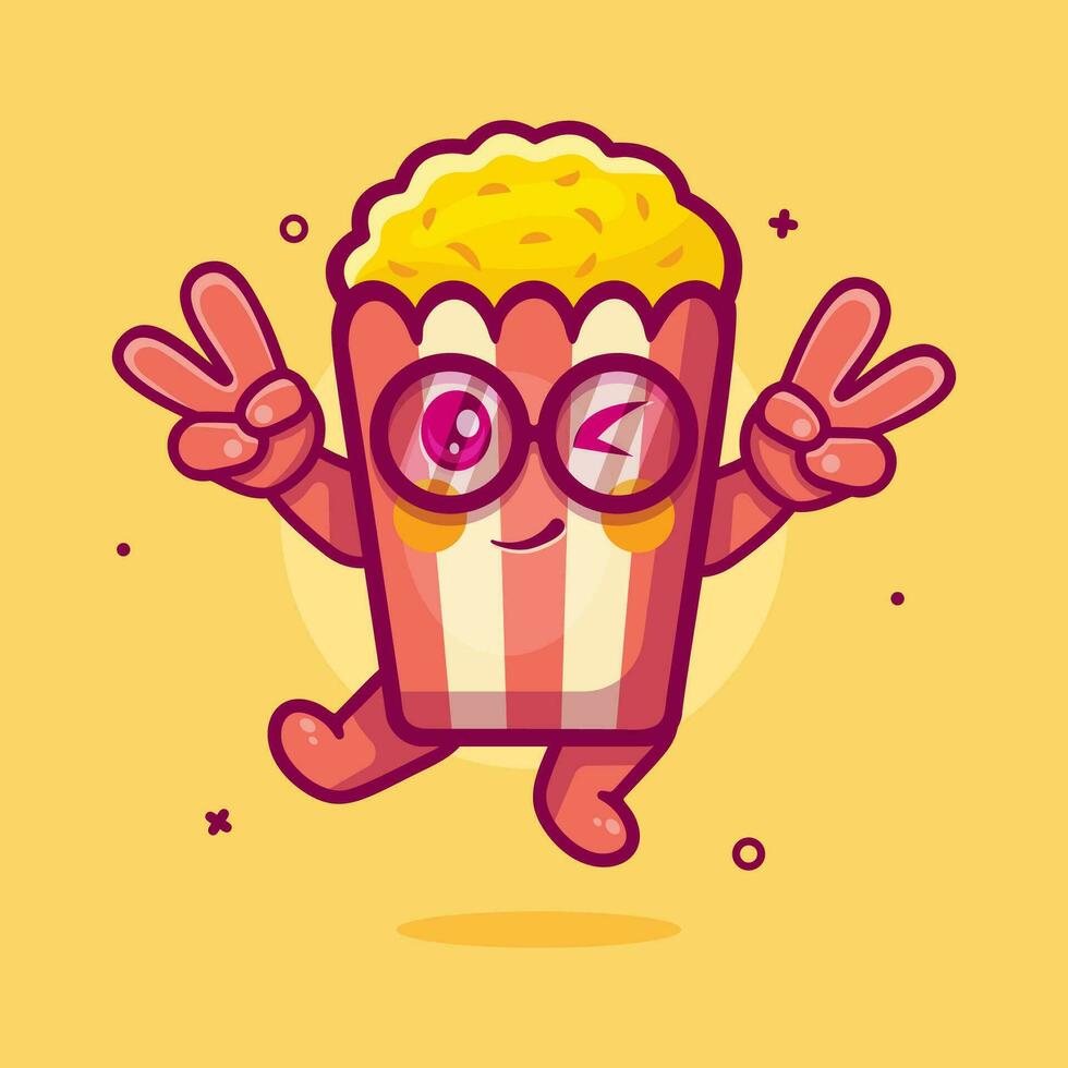 schattig popcorn karakter mascotte met vrede teken hand- gebaar geïsoleerd tekenfilm in vlak stijl ontwerp vector