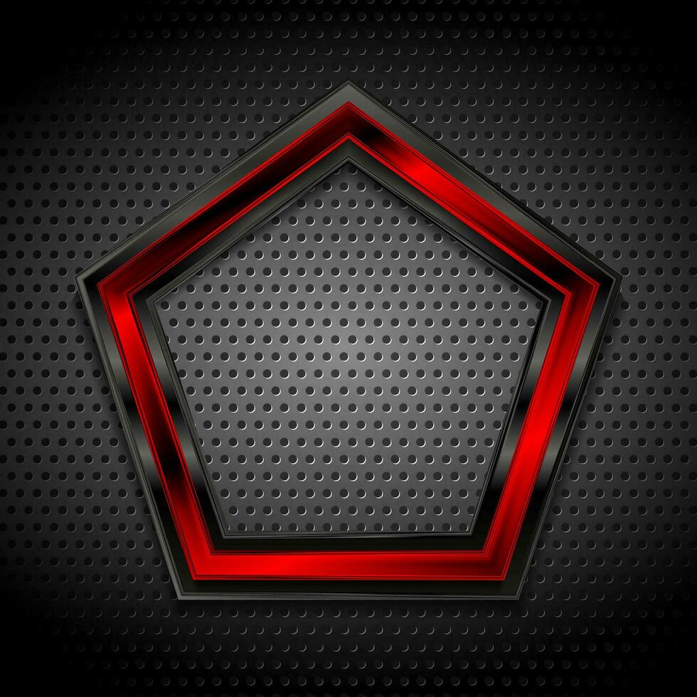 zwart en rood Pentagon Aan geperforeerd metalen structuur vector