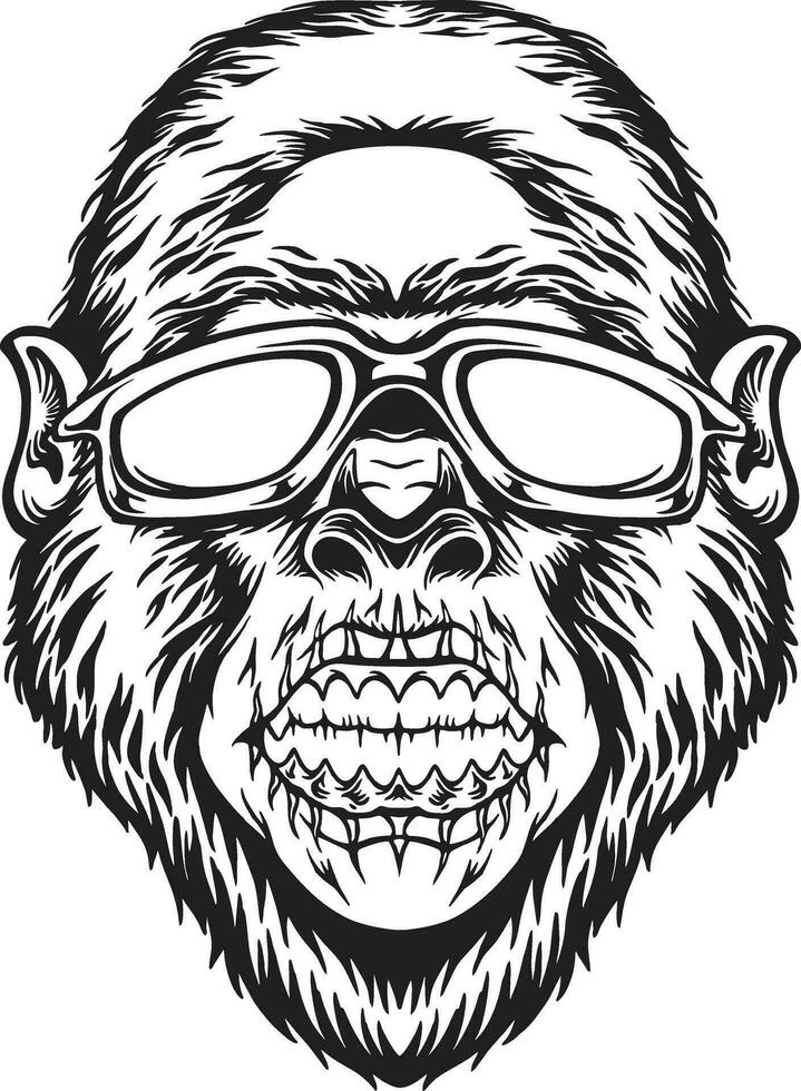 koel aap gorilla hoofd met zonnebril logo illustraties silhouet vector illustraties voor uw werk logo, handelswaar t-shirt, stickers en etiket ontwerpen, poster, groet kaarten reclame