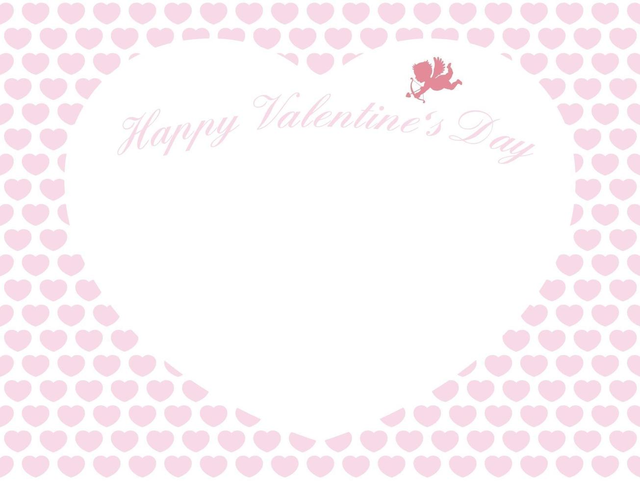 Valentijnsdag naadloze vectorkaartsjabloon met een cupido die in een grote witte hartvorm vliegt vector