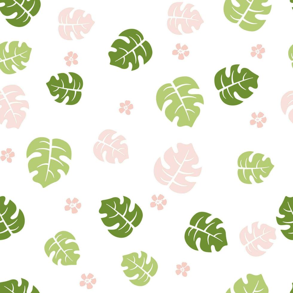 naadloos patroon met monstera met klein bloemen. gebruikt in web ontwerp, branding, Product ontwerp, en interieur ontwerp vector