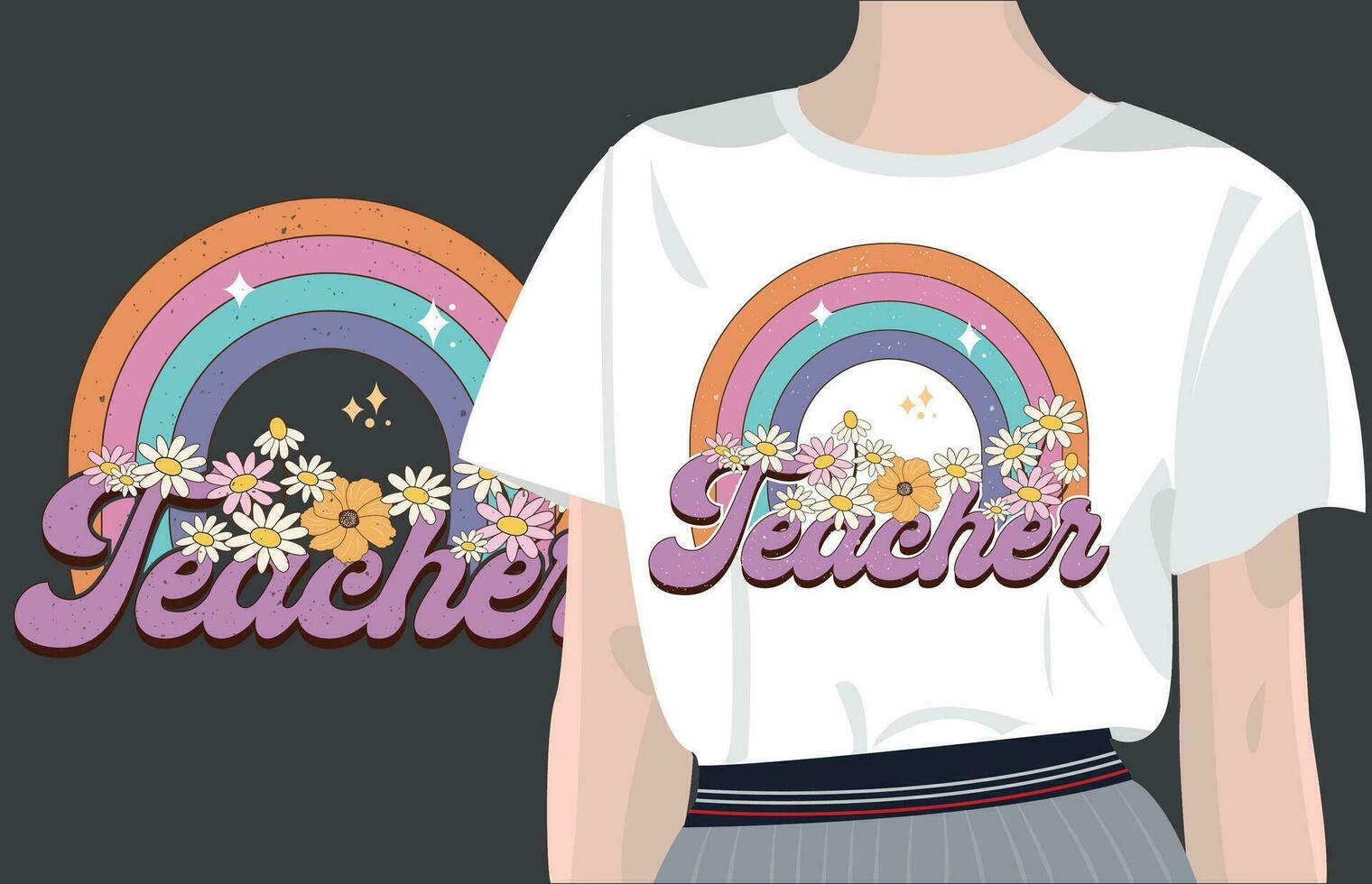 leraar regenboog bloem ontwerp voor t-shirt, afdrukken, mok, tote tas, enz vector