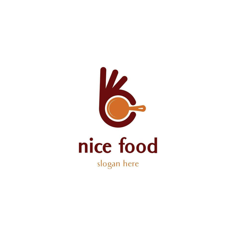mooi hoor voedsel logo, frituren pan met vinger logo ontwerp concept vector