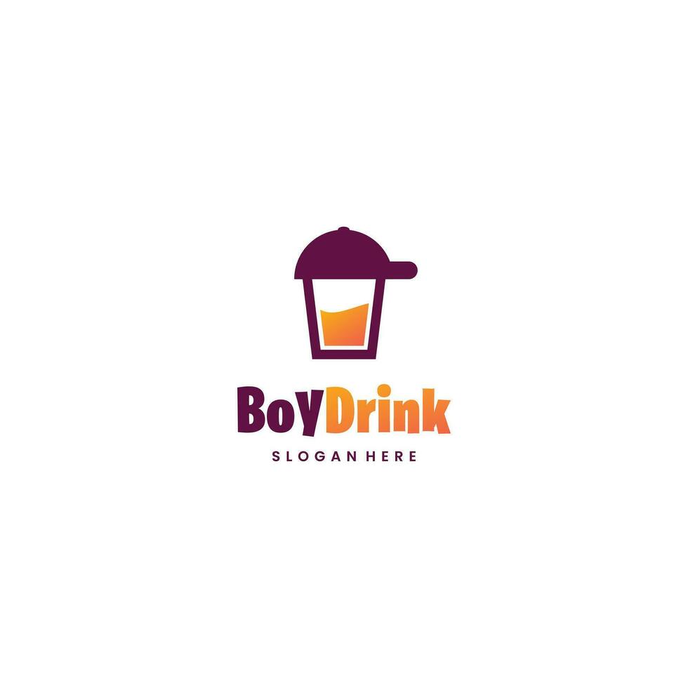 kind drinken logo ontwerp modern concept, een glas van sap combineren met jongen pet logo sjabloon vector