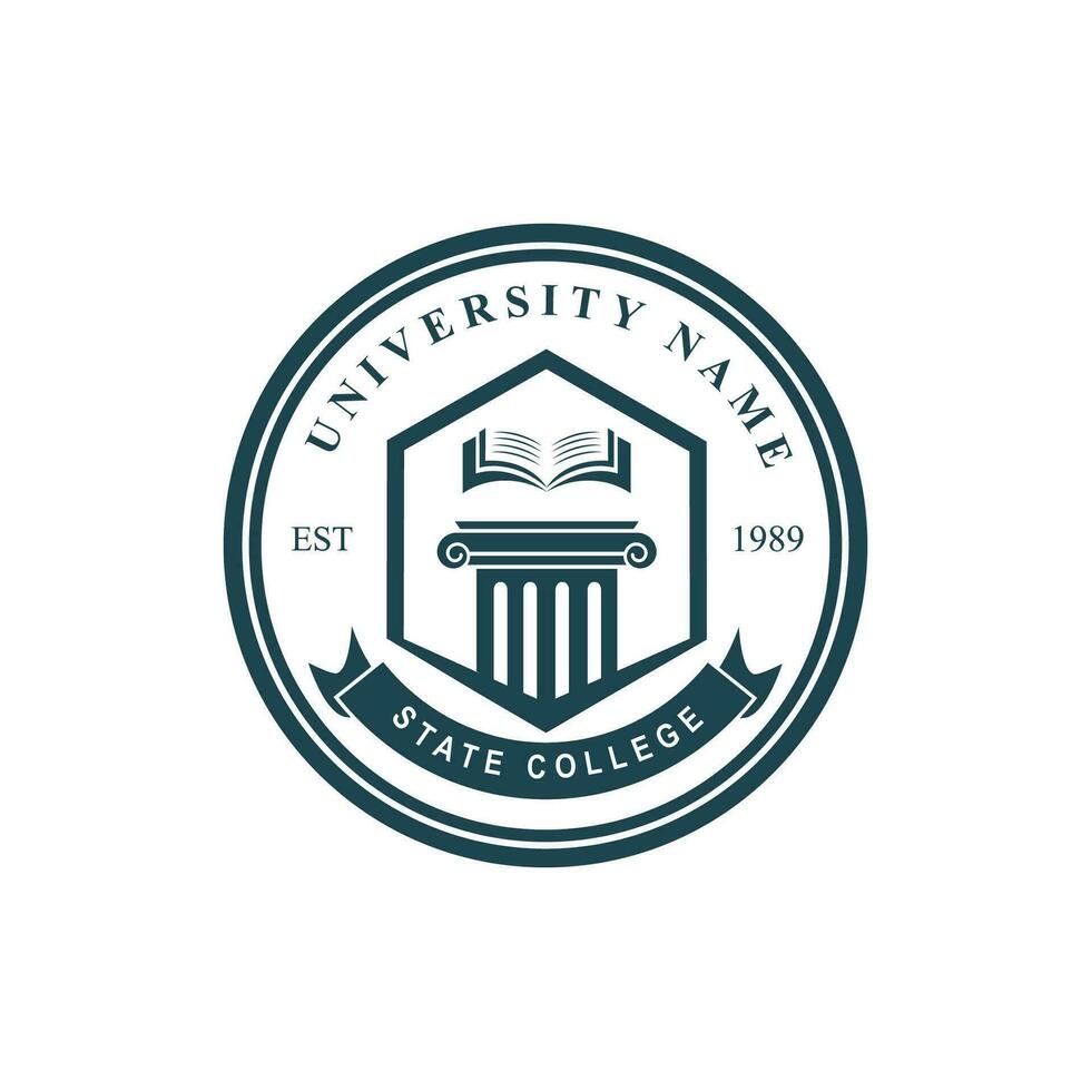 Universiteit college school- insigne logo ontwerp vector afbeelding. onderwijs insigne logo ontwerp. Universiteit hoog school- embleem