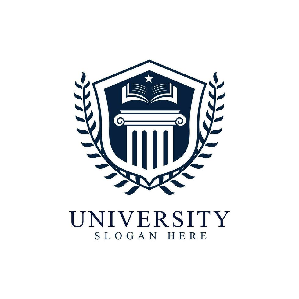 Universiteit college school- insigne logo ontwerp vector afbeelding. onderwijs insigne logo ontwerp. Universiteit hoog school- embleem
