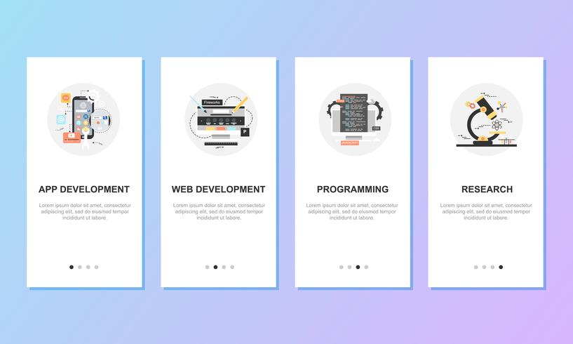 Onboarding-schermen voor het concept van mobiele app-sjablonen vector