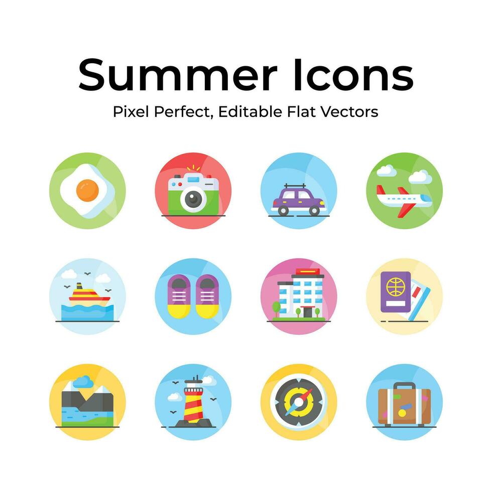 vieren de zonnig seizoen met een verschillend reeks van zomer pictogrammen, gemakkelijk naar gebruik en downloaden vectoren