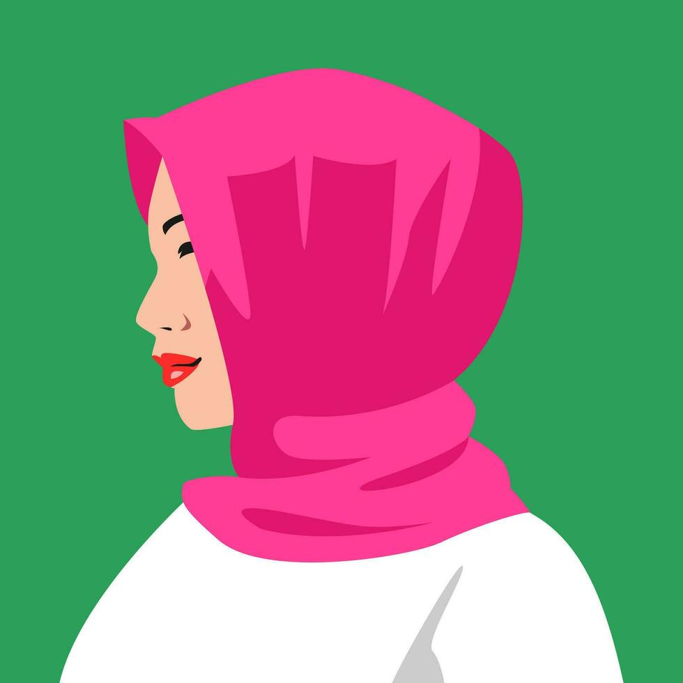 portret van een vrouw vervelend een hijaab. kant visie. geschikt voor avatar, sociaal media profiel foto. vector grafisch.