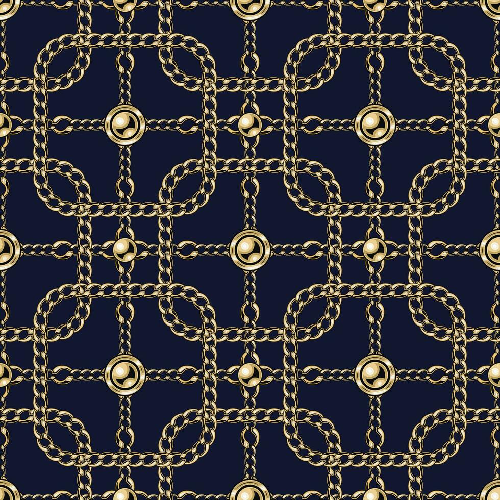 betegeld naadloos patroon. gespreid wijnoogst meetkundig patroon met afgeronde vierkanten, goud realistisch kettingen, kralen. klassiek elegantie ontwerp. vector