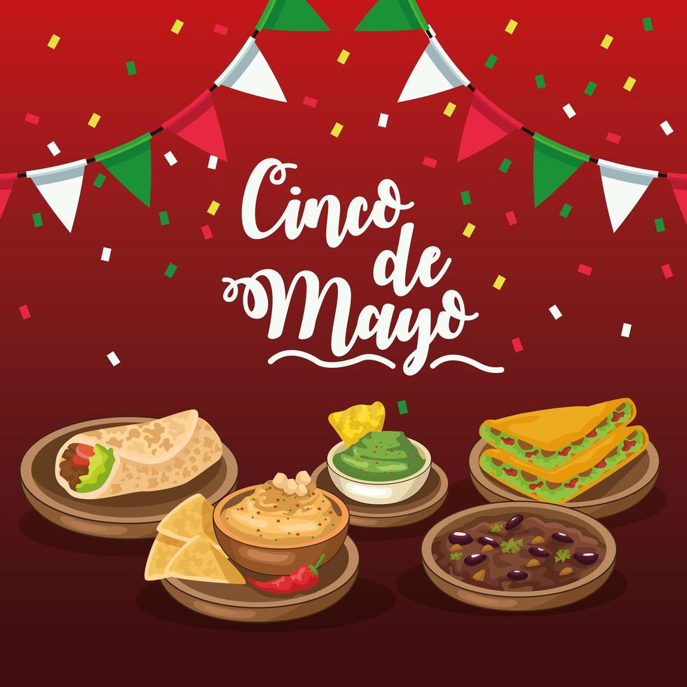 cinco de mayo feest met slingers en eten vector