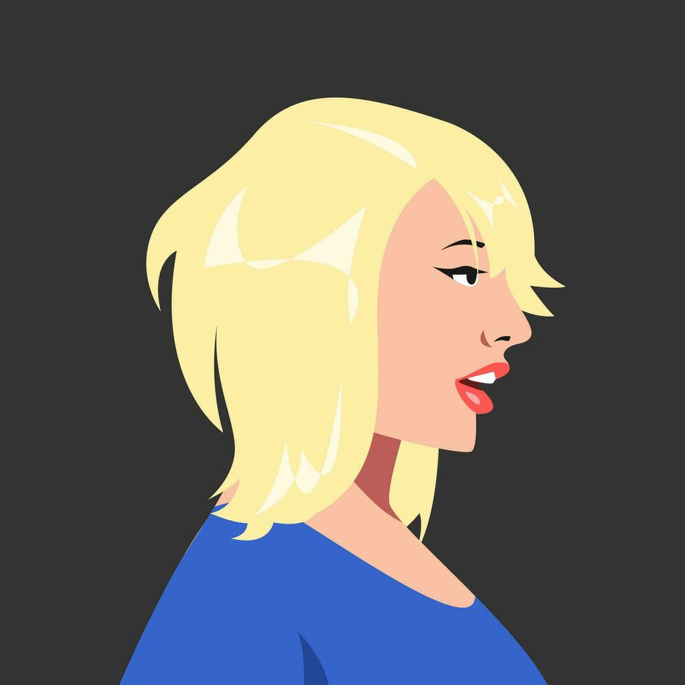 mooi blond haar- meisje gezicht kant visie. voor avatars, web, stickers, muur kunst, enz. vlak vector illustratie.