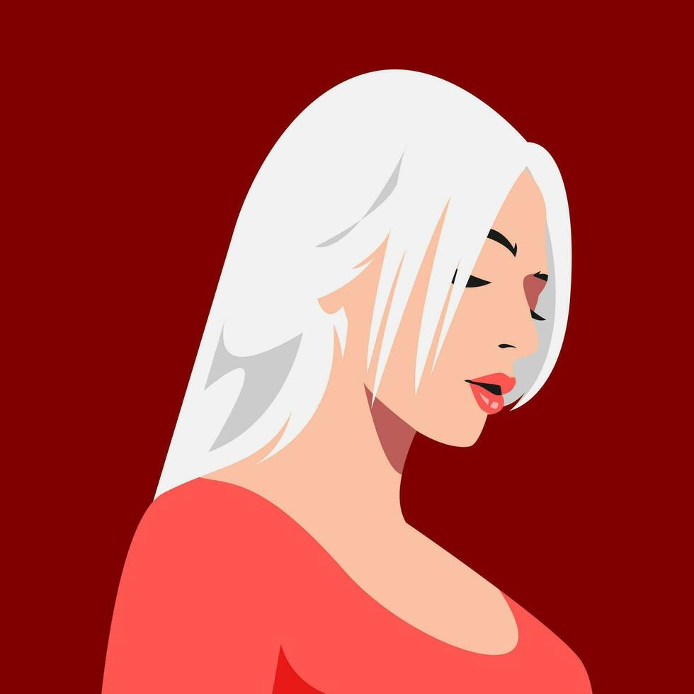 portret van een mooi vrouw met lang Rechtdoor wit haar. kant visie. geschikt voor avatar, sociaal media profiel foto. vector grafisch.