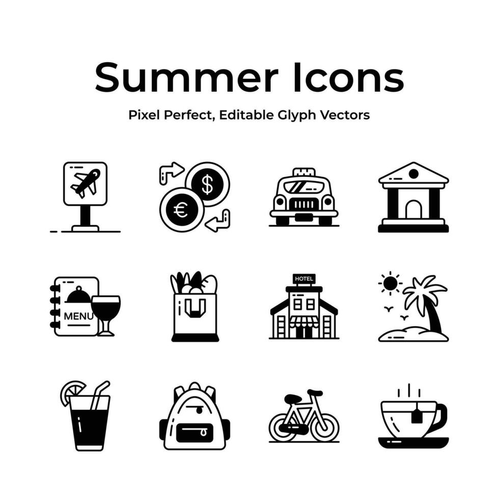 vastleggen de essence van zomer met een levendig en speels verzameling van creatief ontworpen pictogrammen vector