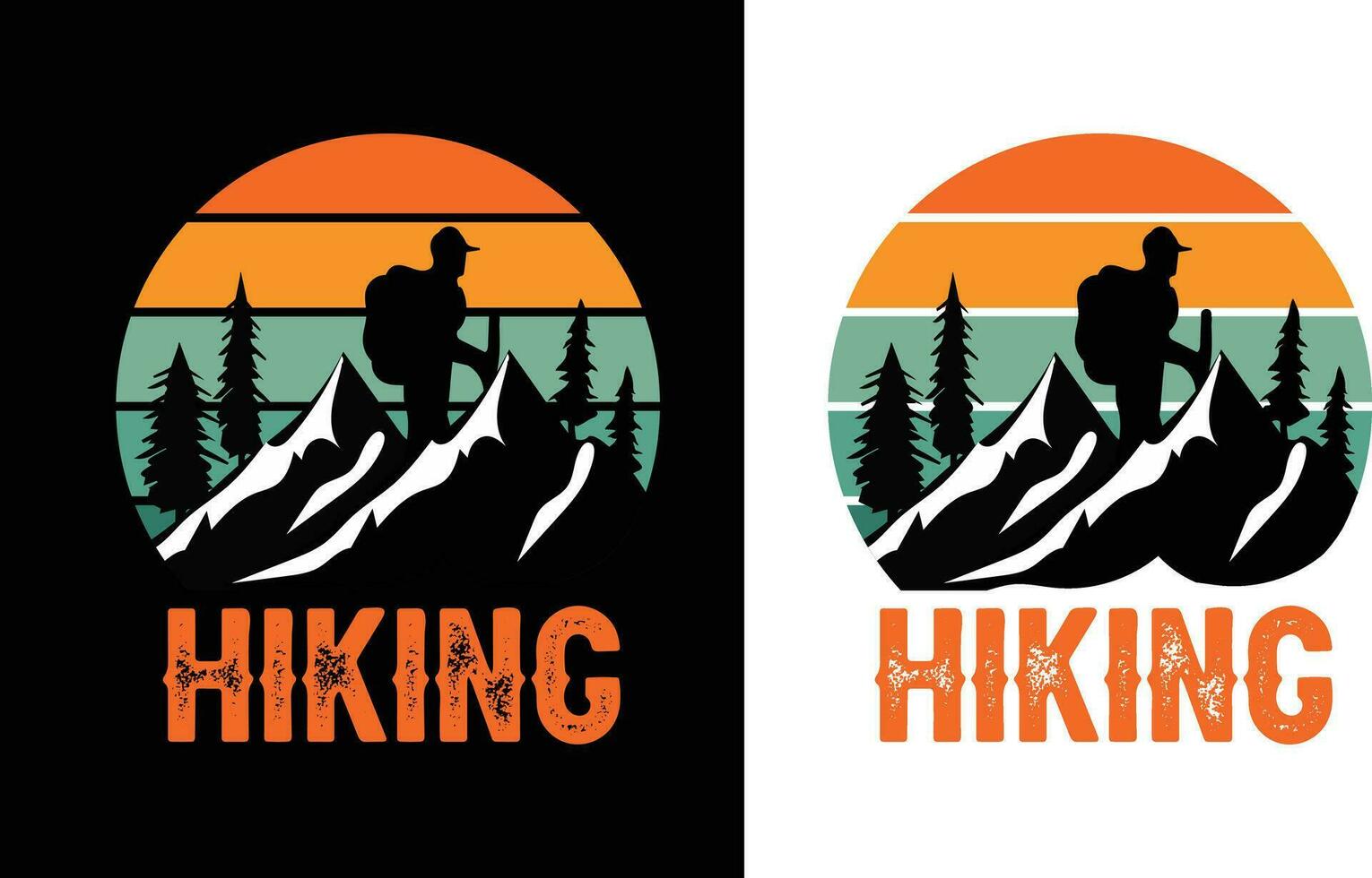 wandelen t-shirt ontwerp. wild, berg, wandelaar, en avontuur silhouetten vector illustratie