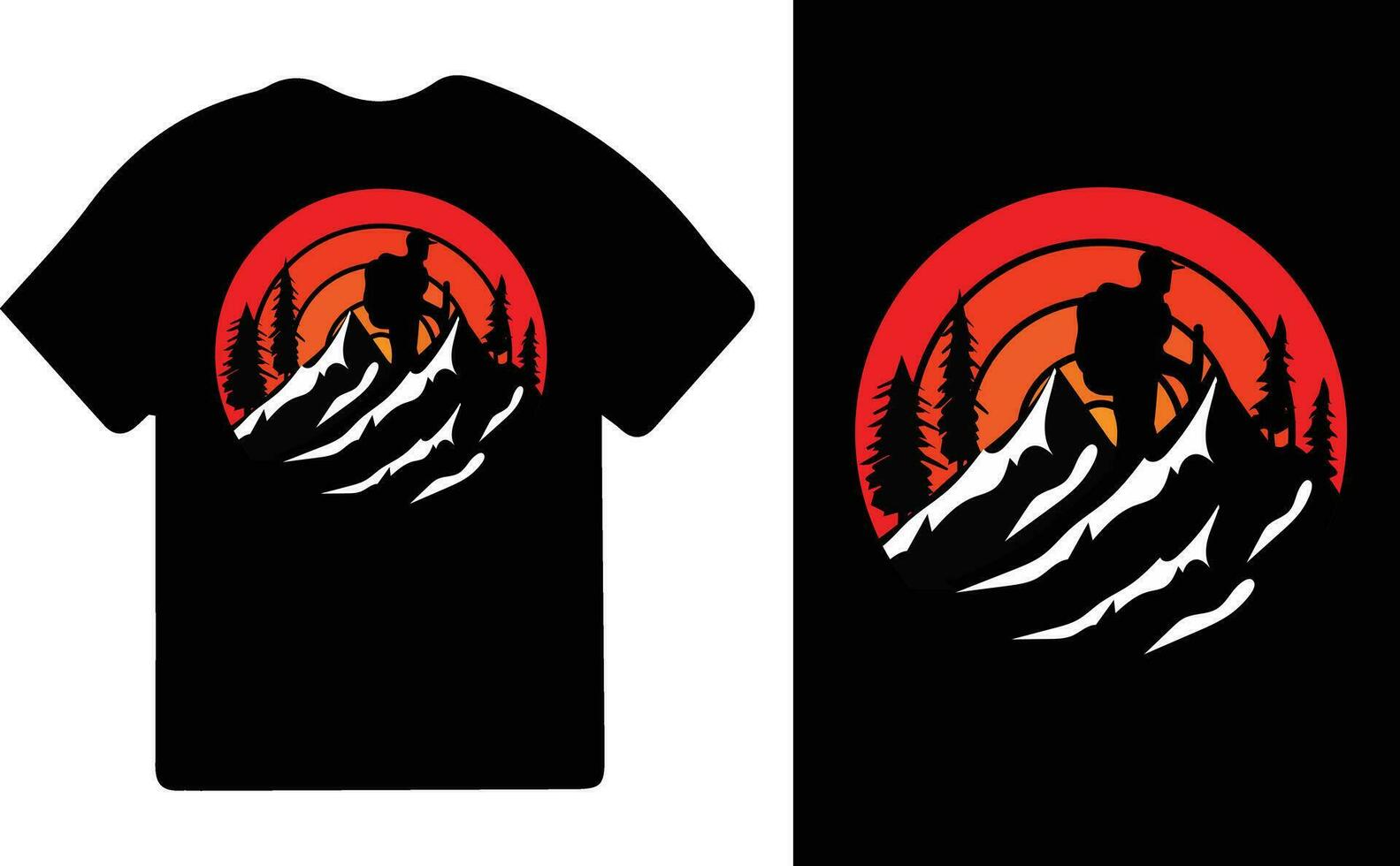 wandelen t-shirt ontwerp. wild, berg, wandelaar, en avontuur silhouetten vector illustratie