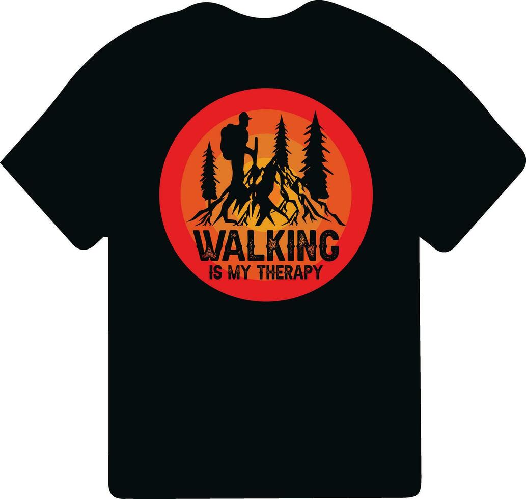 wandelen t-shirt ontwerp. wild, berg, wandelaar, en avontuur silhouetten vector illustratie.