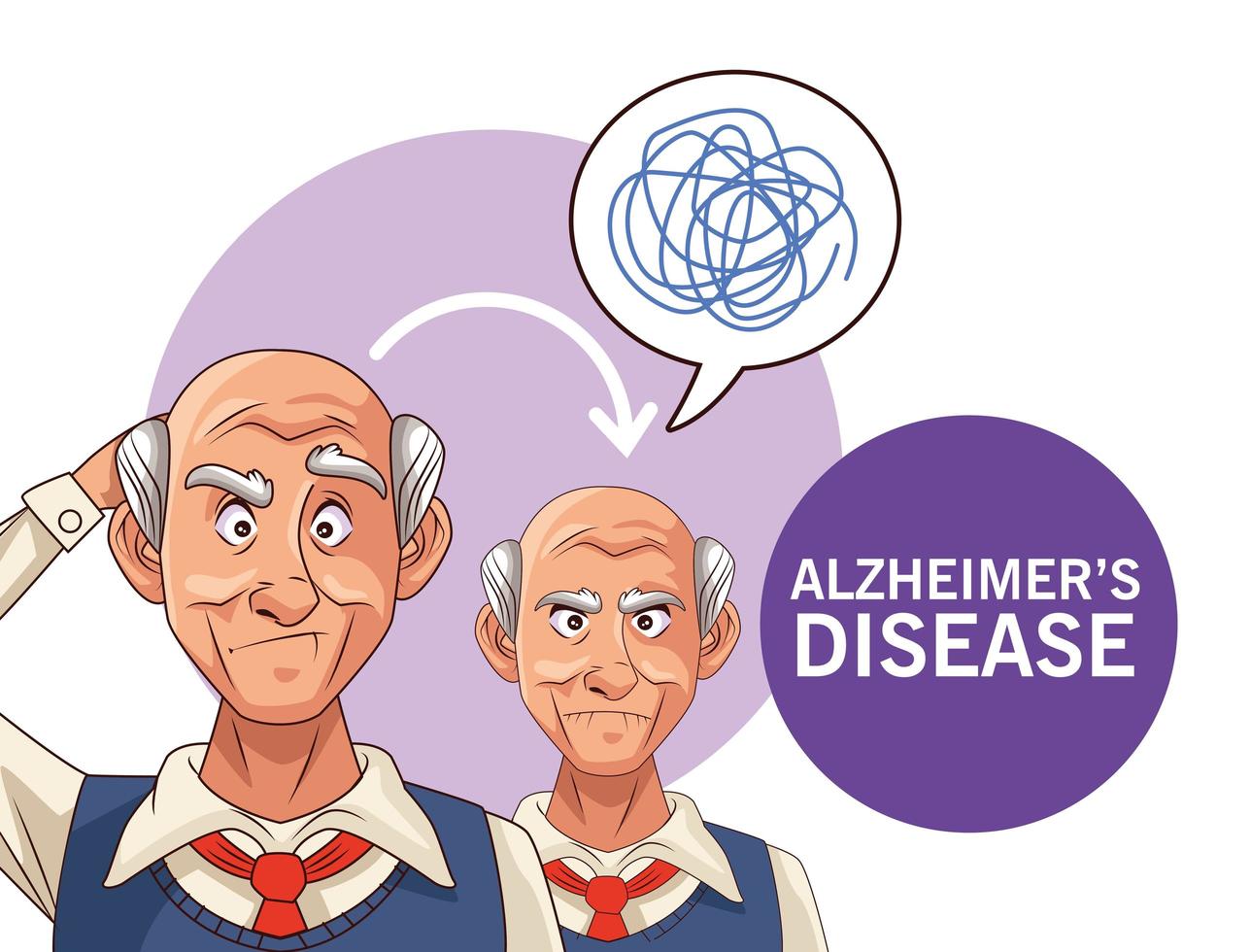 oude mannen patiënten met de ziekte van Alzheimer met tekstballonnen en krabbels vector