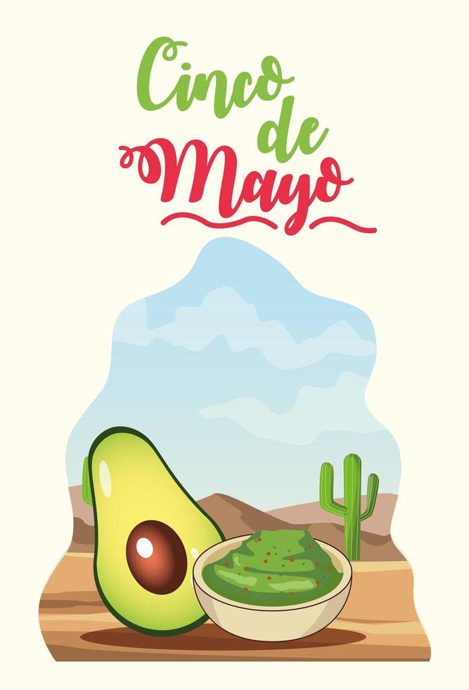 cinco de mayo-feest met guacamole-woestijnscène vector