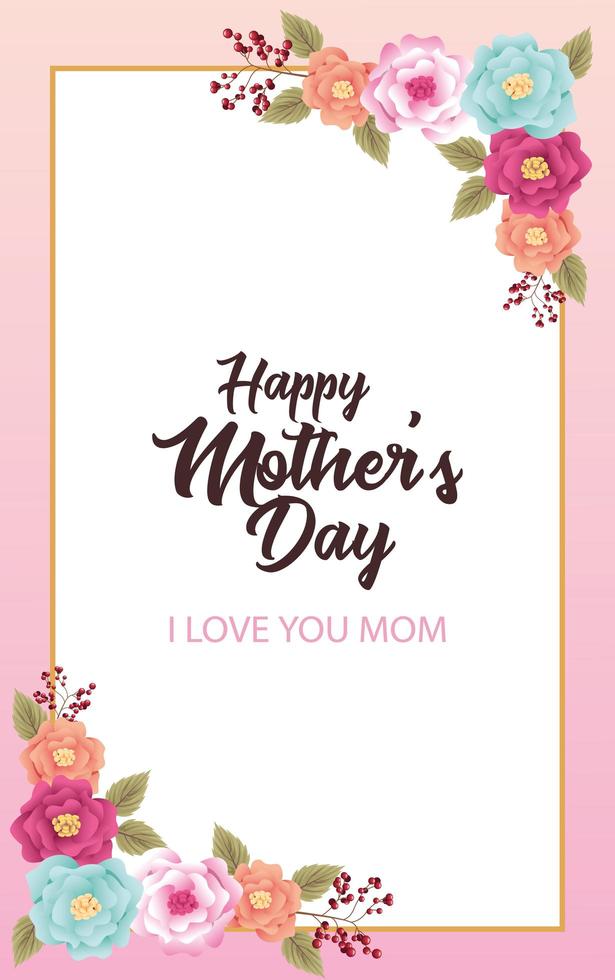 gelukkige moederdagkaart met bloemen vierkant frame vector