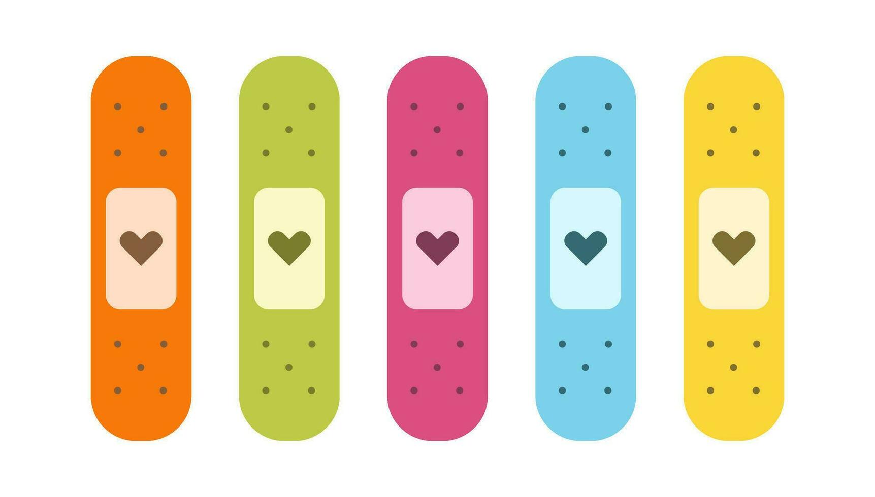 vlak schattig reeks van band AIDS illustraties met harten. vector