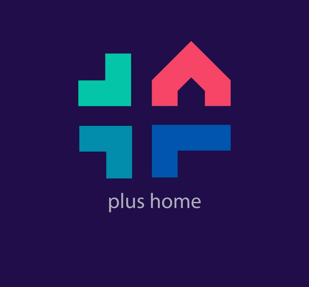creatief plus huis logo. uniek kleur overgangen. uniek gezond bouw logo sjabloon. vector