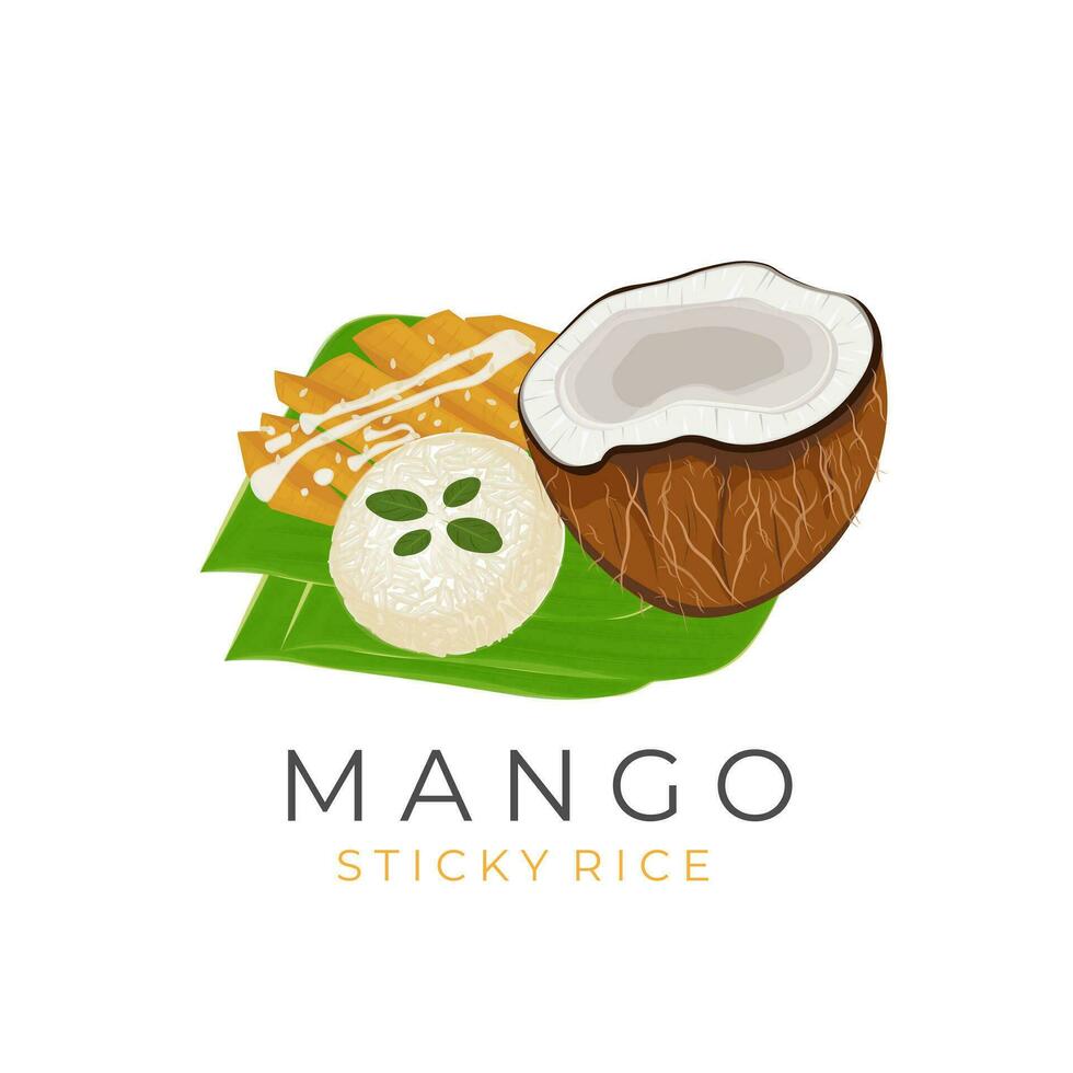 mango kleverig rijst- met kokosnoot Thailand toetje voedsel illustratie vector