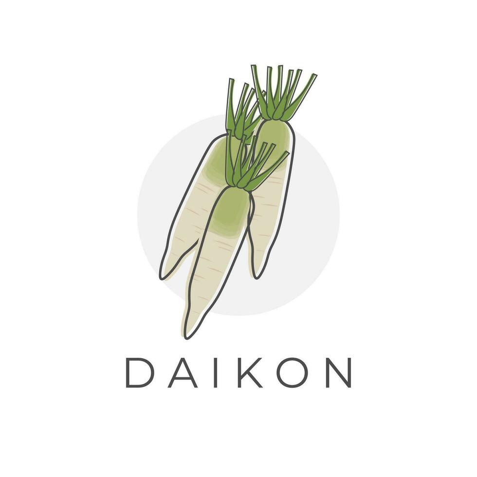 daikon wit radijs groente tekenfilm illustratie logo vector