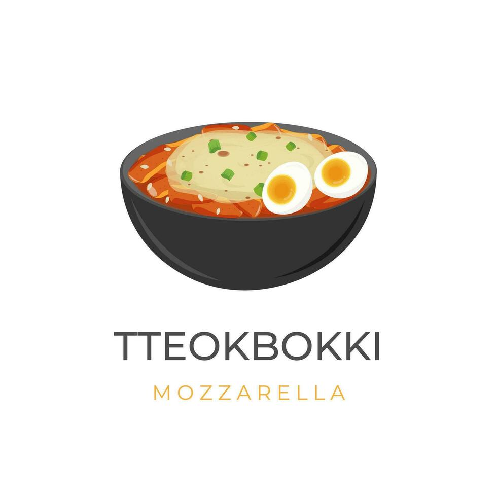 logo illustratie van Koreaans rijst- taart tteokbokki met gesmolten Mozzarella kaas vector