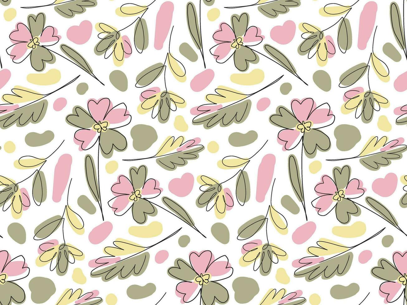 vector naadloos pastel bloemen textuur, schets minimaal bloem patroon, een lijn flora mode kleding stof, gemakkelijk fabriek ornament