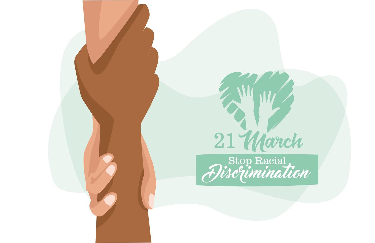 stop racisme internationale dag poster met interraciale handdruk vector