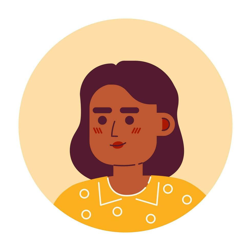 mooi jong Afrikaanse Amerikaans vrouw semi vlak vector karakter hoofd. mooi brunette vrouw. bewerkbare tekenfilm avatar icoon. gezicht emotie. kleurrijk plek illustratie voor web grafisch ontwerp, animatie