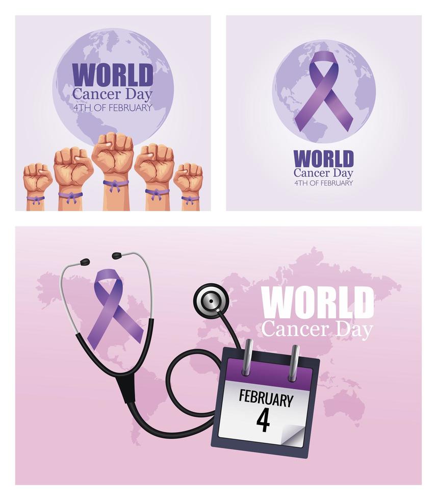 wereld kanker dag set poster pictogrammen vector
