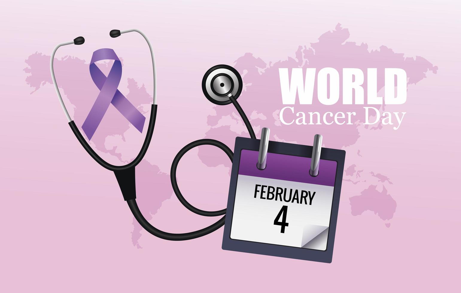 wereld kankerdag poster met kalender en stethoscoop vector