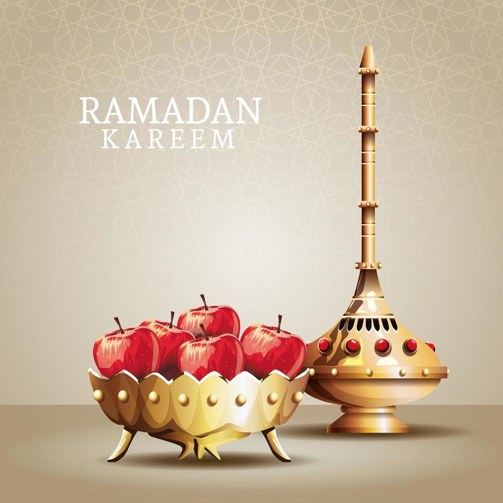 ramadan kareem-viering met gouden kelk en appels vector