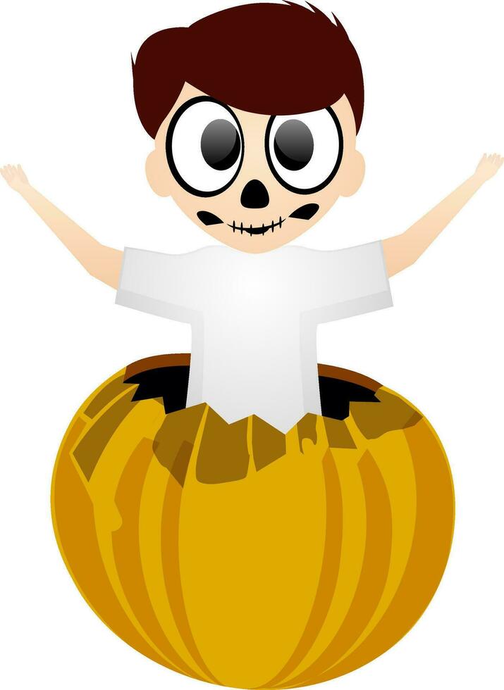 eng jongen met pompoen voor halloween. vector