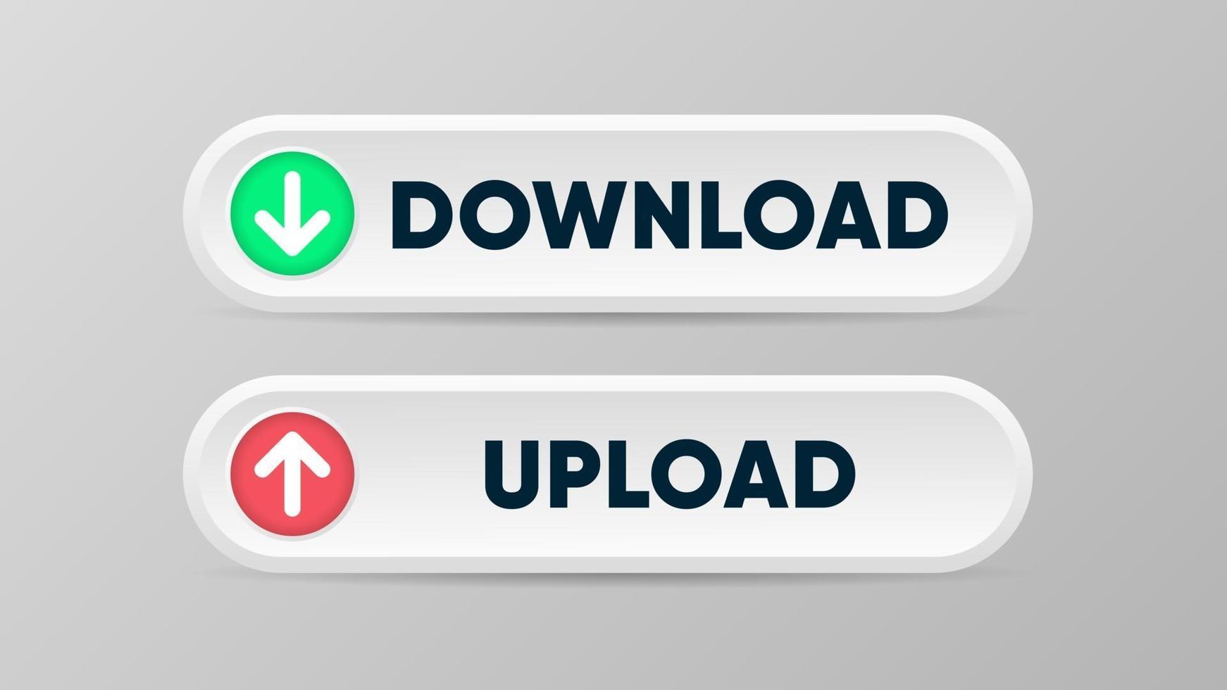 download- en uploadknop in 3D-stijl met pijlsymbolen vector