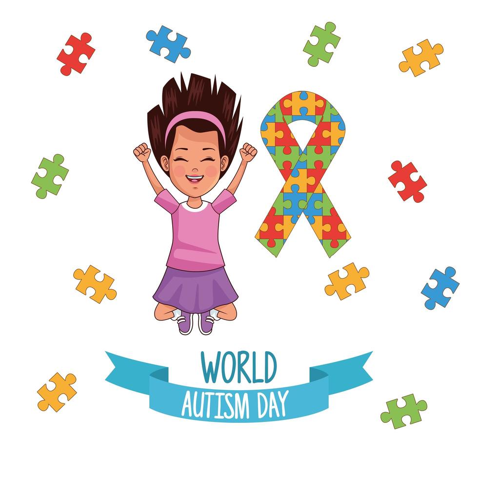 wereld autisme dag meisje met lint puzzel vector