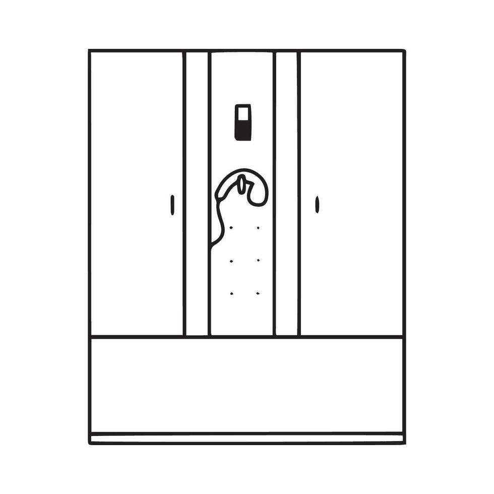 douche en douche cabine. gemakkelijk douche zone met regen hoofd, in de hand gehouden douche, en glas deur clip art tekenfilm hand- getrokken tekening stijl. schattig vector illustratie. vector