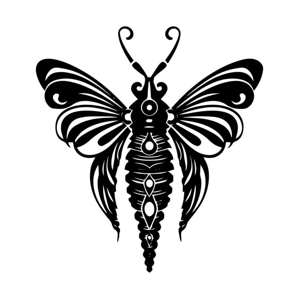omhelzing de uniek en betoverend wereld van insecten met deze hand- getrokken tribal tatoeëren illustratie. delicaat nog krachtig, het vangt de essence van transformatie en weerstand. vector