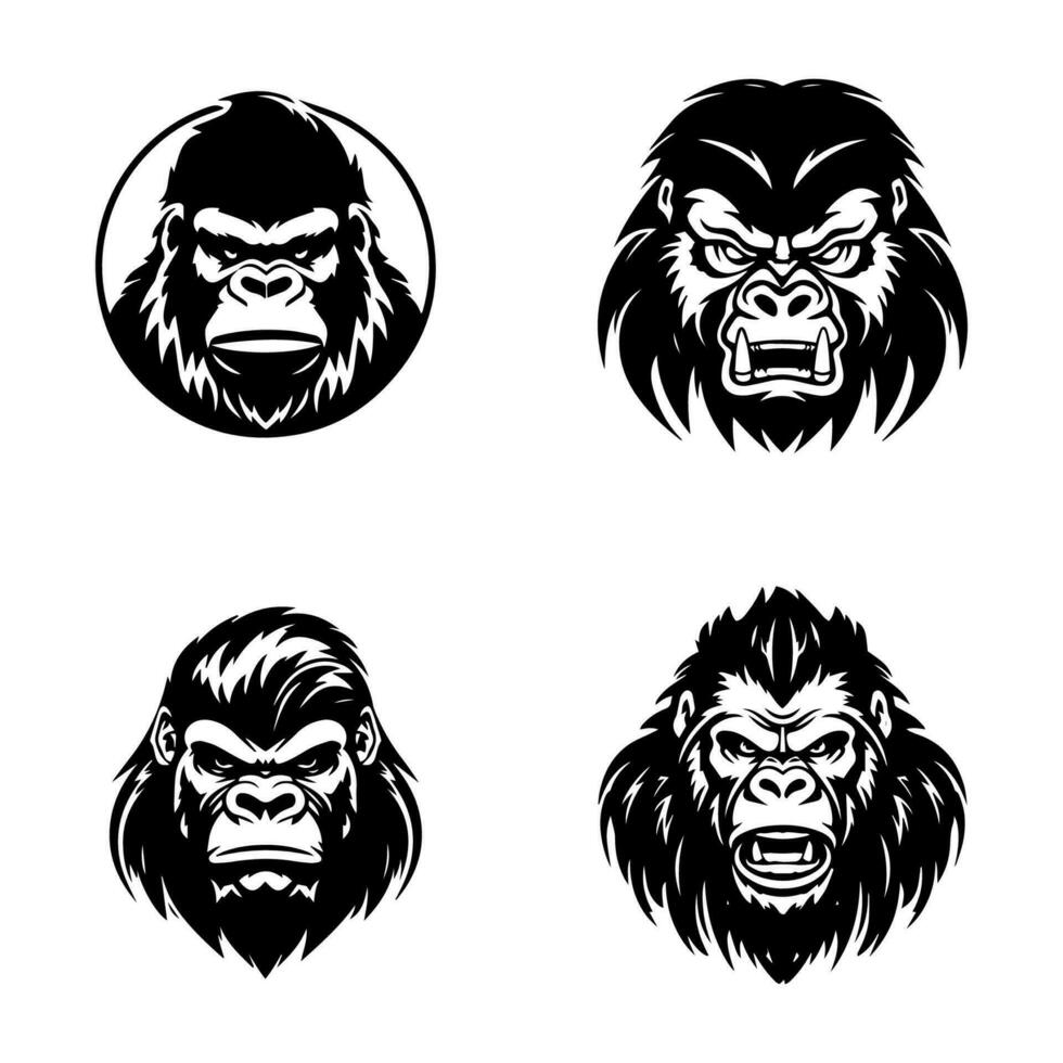 boeiend hand- getrokken gorilla logo ontwerp, met stoutmoedig lijnen en woest uitdrukking, vertegenwoordigen weerstand, bepaling, en oer instincten vector