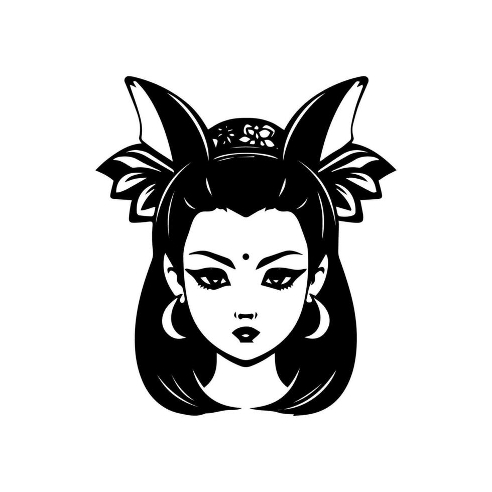 voortreffelijk hand- getrokken logo ontwerp illustratie met een boeiend Japans geisha meisje, uitstralend elegantie en elegantie. vector